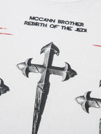 Letter Print Waffle Cross Long-Sleeved T-Shirt