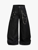 Vintage Eyelet Chain Baggy Jeans