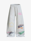 Multi-Color Typography Wide Leg Sweatpants