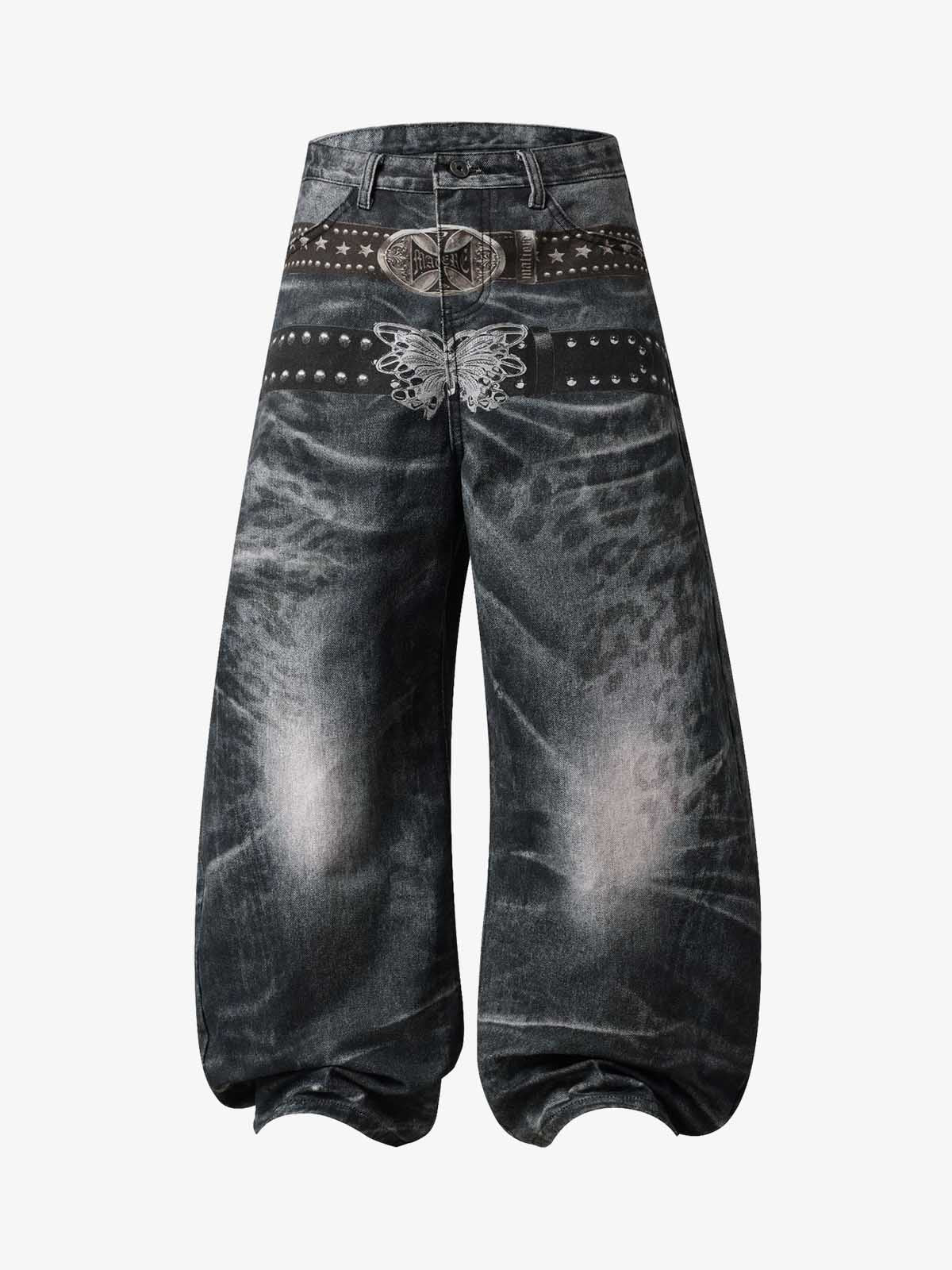 Butterfly Illusion Graphic Print Baggy Jeans