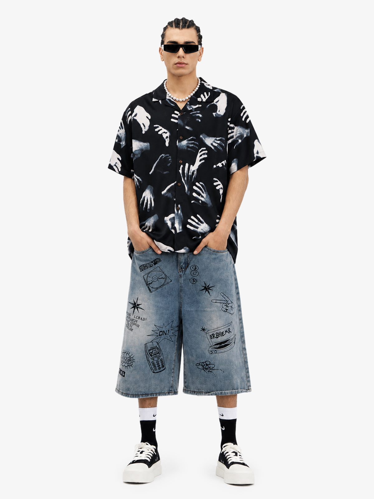 Gothic Ghost Hands Camp Collar Boxy Shirt
