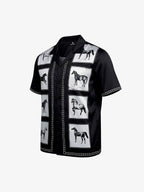 Vintage Horse Photo Satin Camp Collar Boxy Shirt