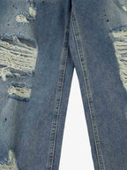 Double-Waist Distressed Wide-Leg Jeans