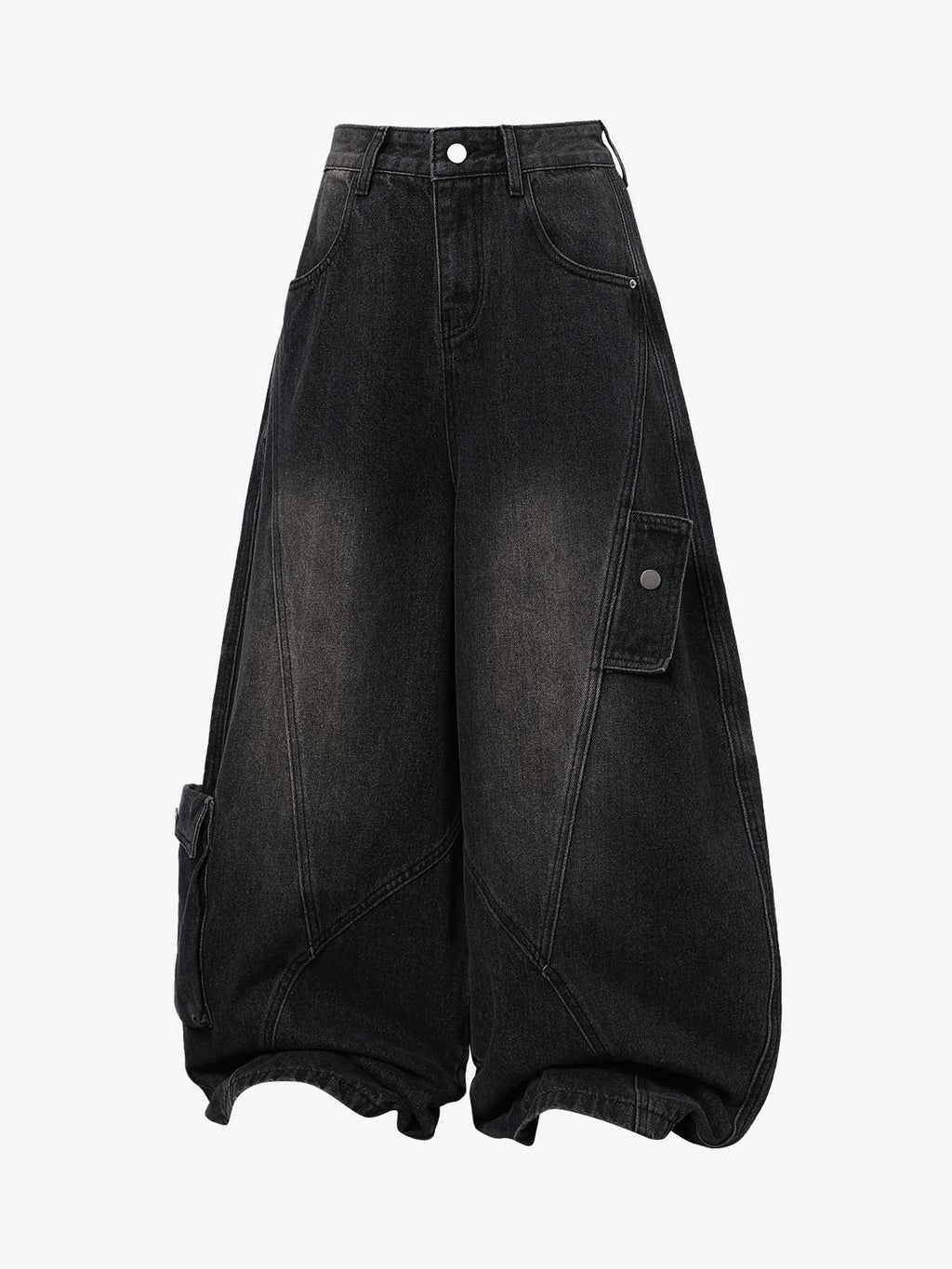 3D Curved Panel Stacked Wide-Leg Denim Jeans