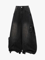 3D Curved Panel Stacked Wide-Leg Denim Jeans