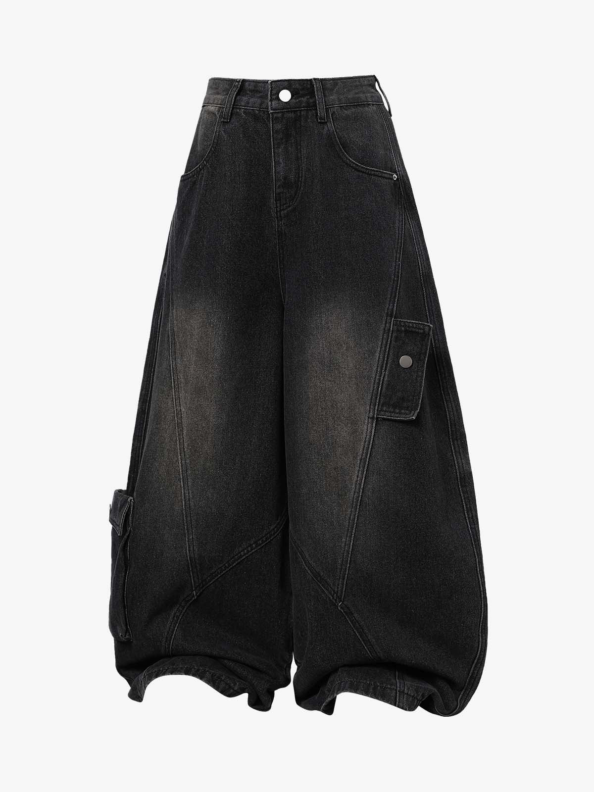 3D Curved Panel Stacked Wide-Leg Denim Jeans