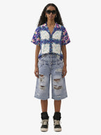 French Tulip Tile Camp Collar Boxy Shirt