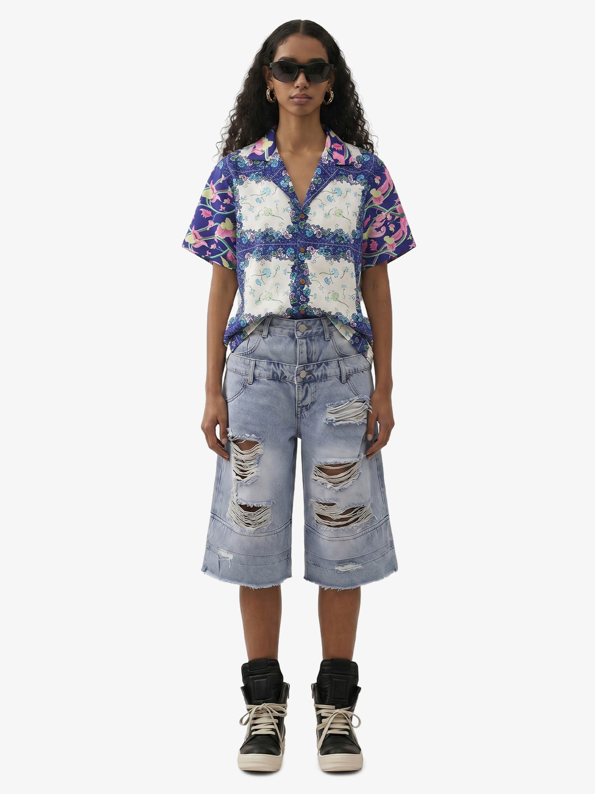 French Tulip Tile Camp Collar Boxy Shirt