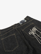 Retro Contrast Stitching Curved Leg Denim Jorts