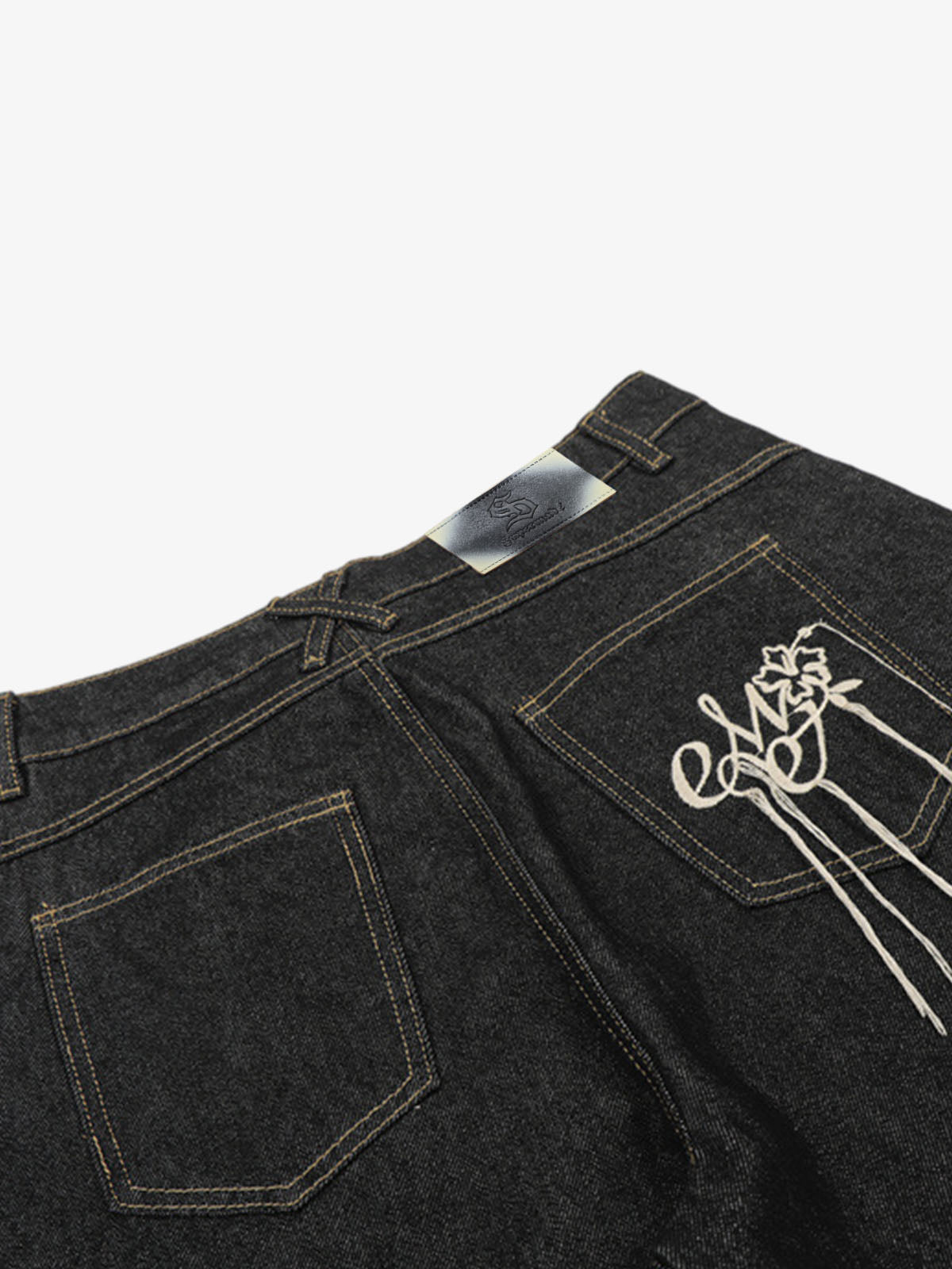 Retro Contrast Stitching Curved Leg Denim Jorts