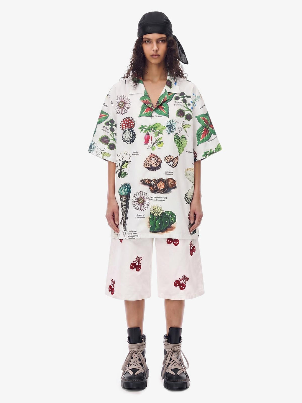 Vintage Succulent Botanical Print Camp Collar Boxy Shirt