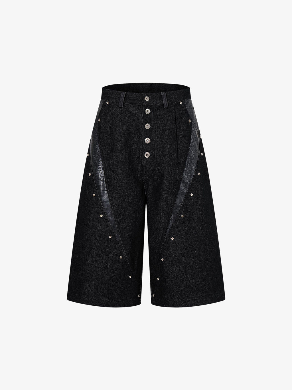 Black Denim Jacket with Croc-Embossed Trim