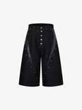 Black Denim Jacket with Croc-Embossed Trim