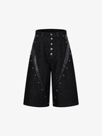 Black Denim Jacket with Croc-Embossed Trim
