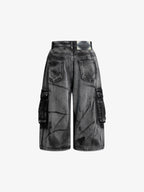Grunge Wash Cargo Denim Shorts