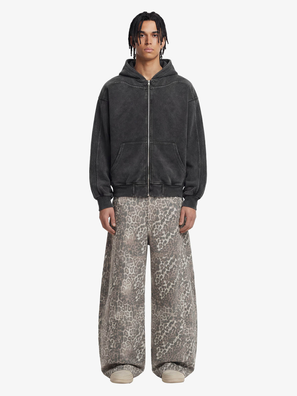 Street Leopard Camouflage Pleated Barrel Jeans - 2636