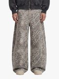Street Leopard Camouflage Pleated Barrel Jeans - 2636