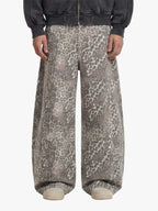 Street Leopard Camouflage Pleated Barrel Jeans - 2636