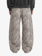 Street Leopard Camouflage Pleated Barrel Jeans - 2636
