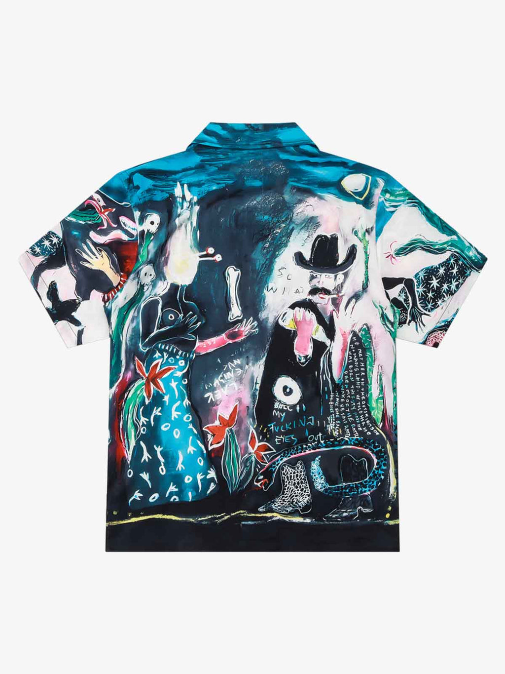 Blue Abstract Oil Painting Camp Collar Boxy Shirt