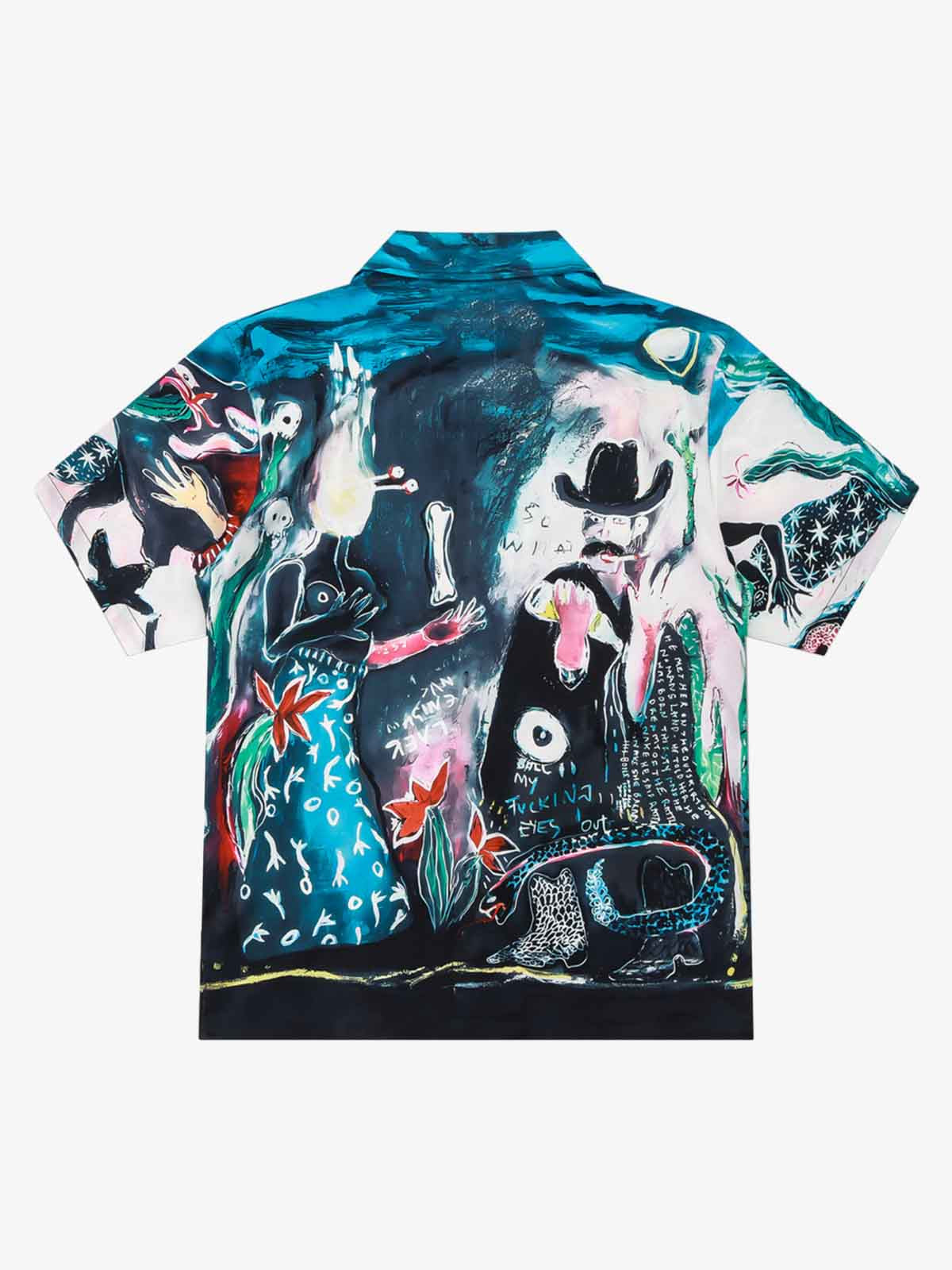 Blue Abstract Oil Painting Camp Collar Boxy Shirt