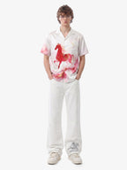 Horse Print Camp Collar Boxy Shirt