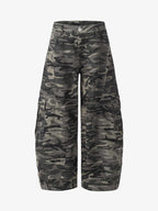 Camouflage Printed Curved Denim Jeans