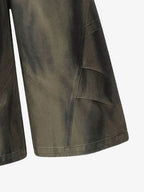 Olive Washed Wide-Leg Cargo Shorts