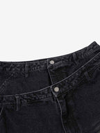 Double Waistband Ripped Denim Shorts