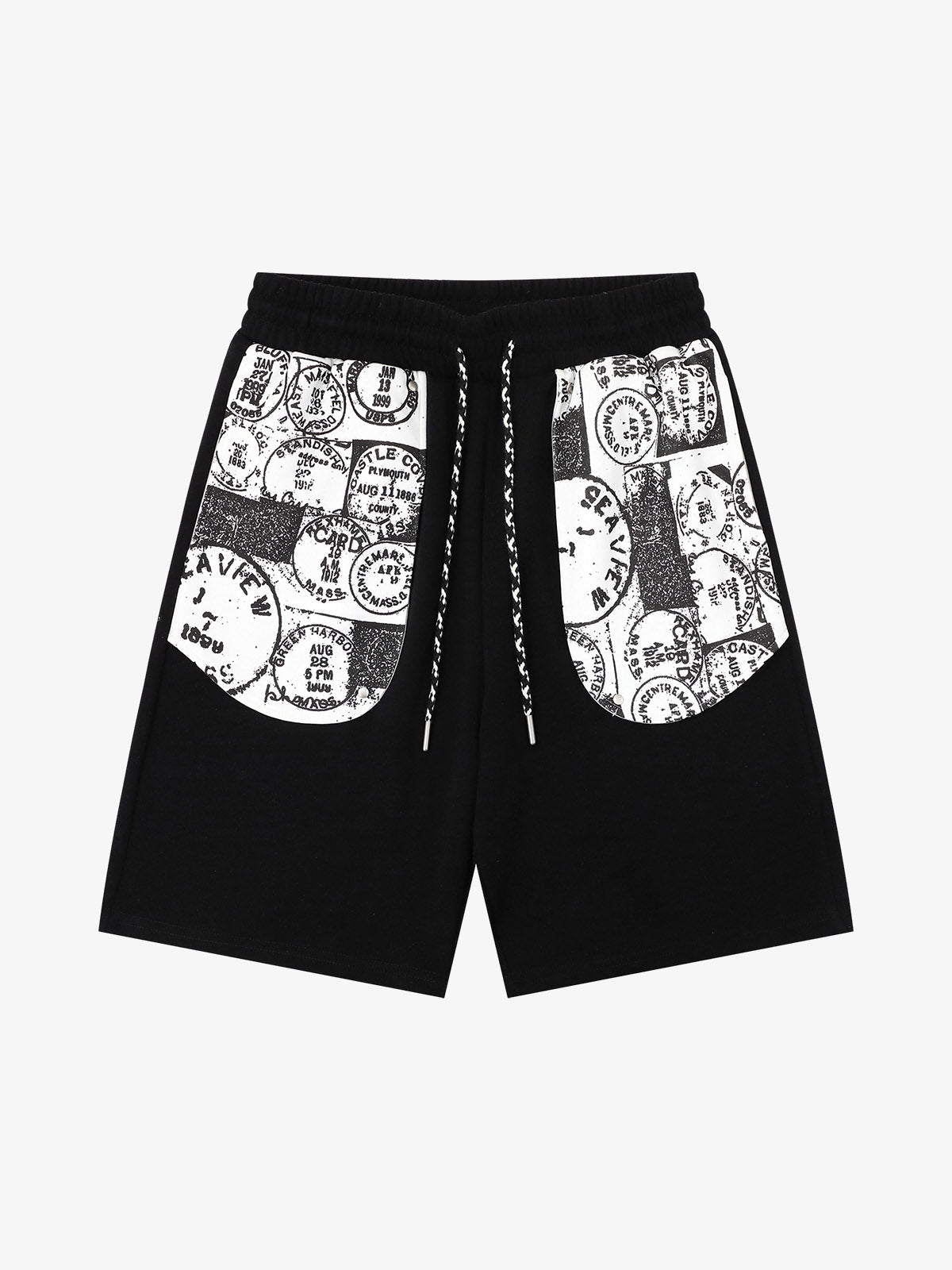 Stamp Print Patch Pocket Knit Shorts