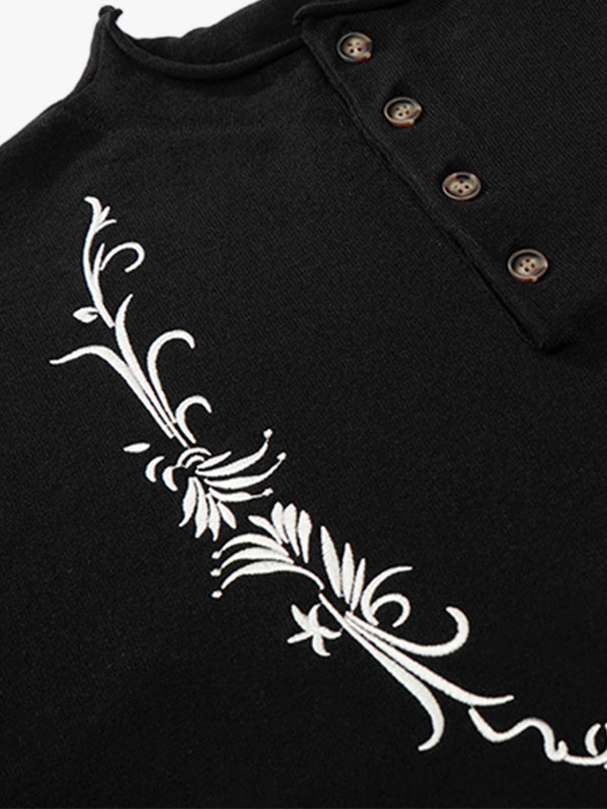 Graphic Floral Knit Henley T-Shirt