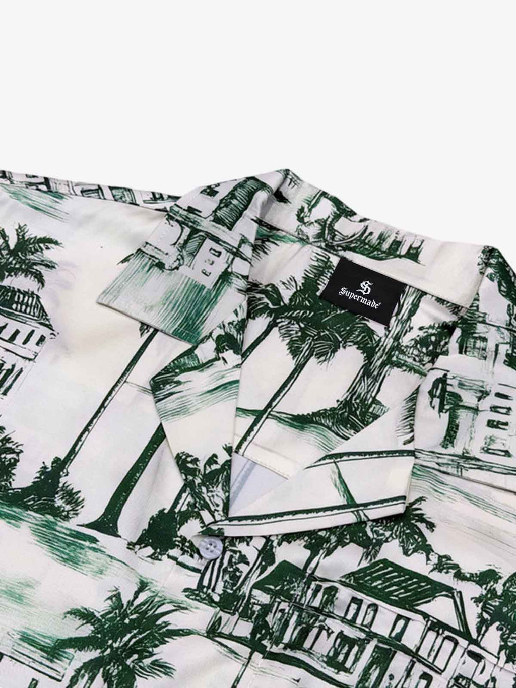 Vintage Green Coconut Tree Camp Collar Boxy Shirt