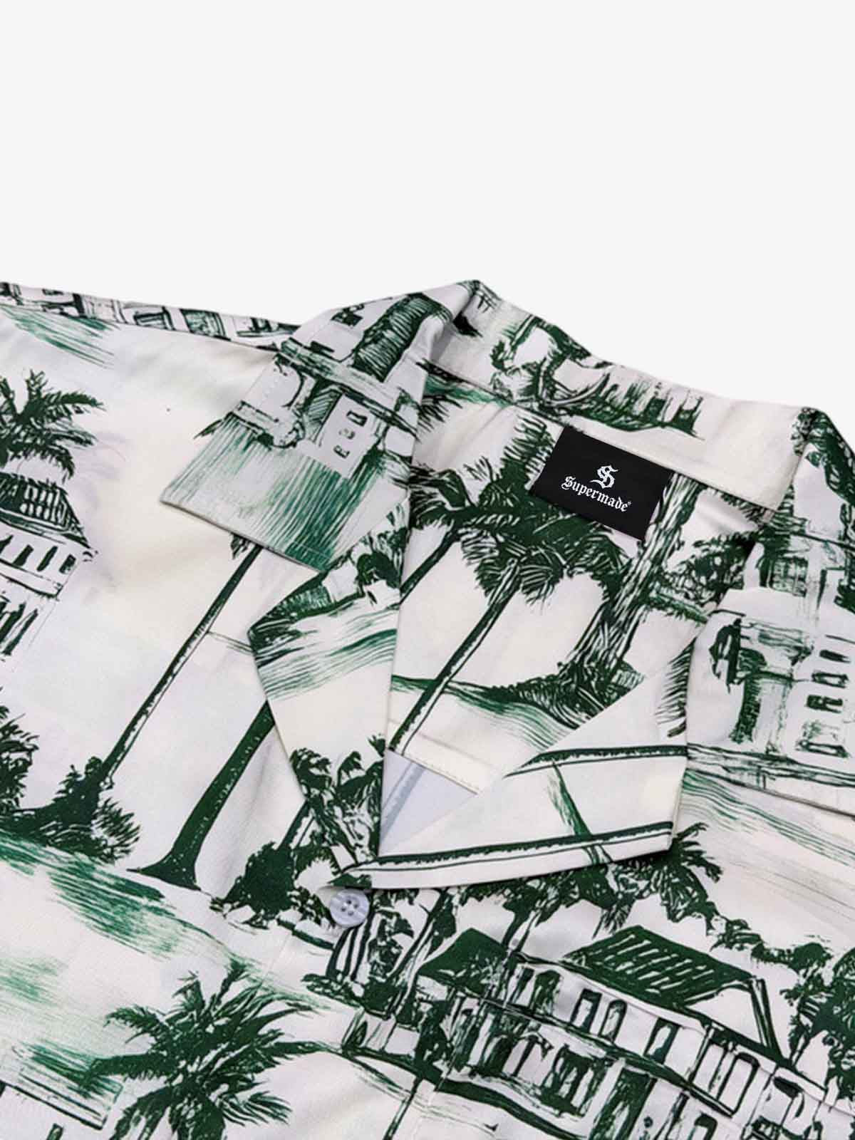 Vintage Green Coconut Tree Camp Collar Boxy Shirt
