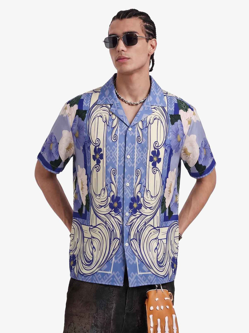 Vintage Baroque Floral Camp Collar Boxy Shirt