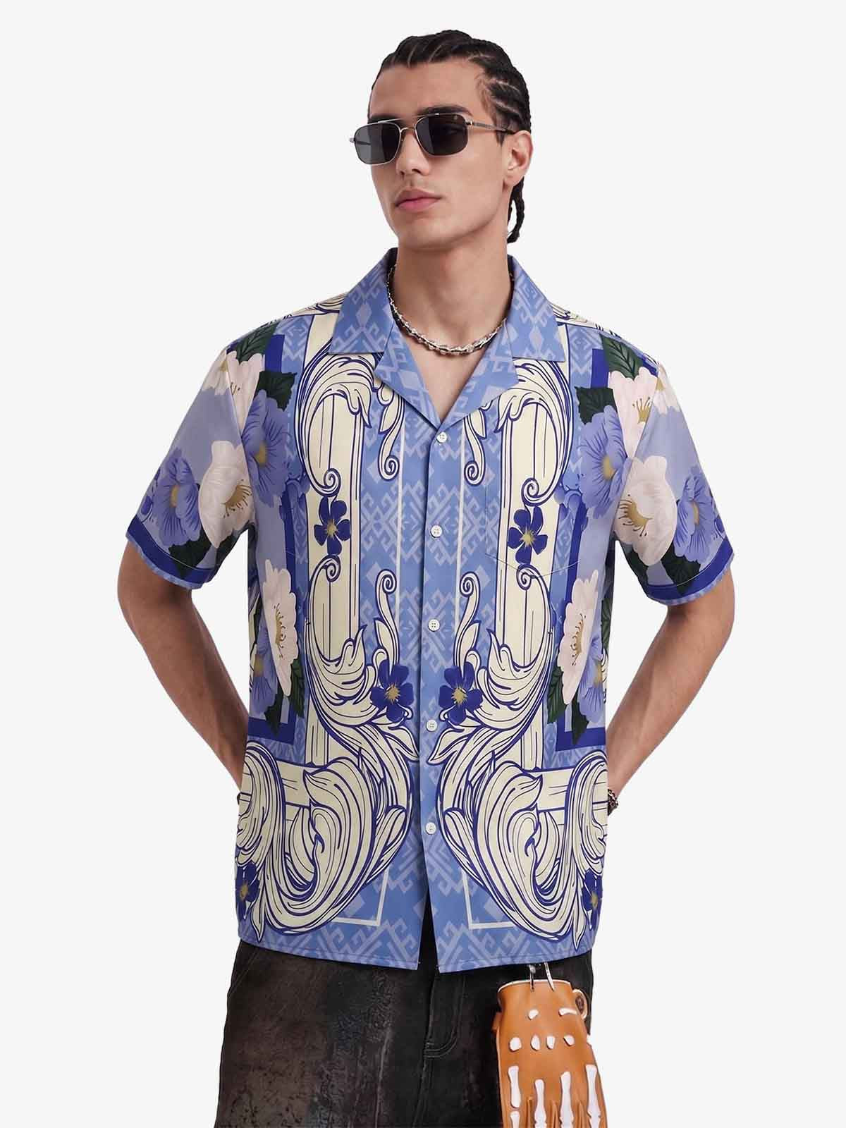 Vintage Baroque Floral Camp Collar Boxy Shirt