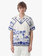 Geometric Palm Leaf Camp Collar Boxy Shirt