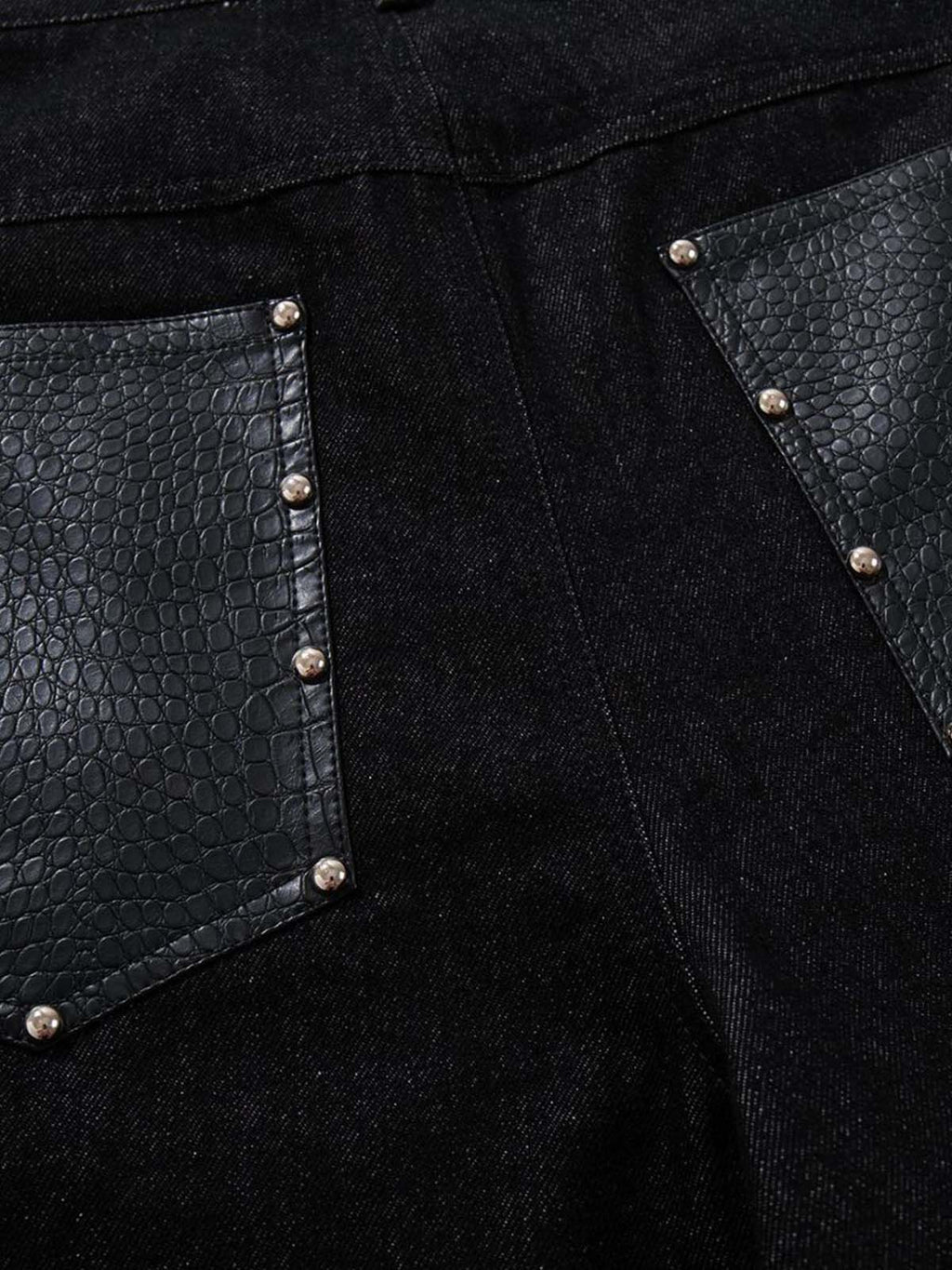 Black Denim Jacket with Croc-Embossed Trim