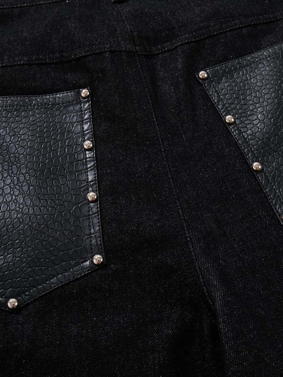 Black Denim Jacket with Croc-Embossed Trim