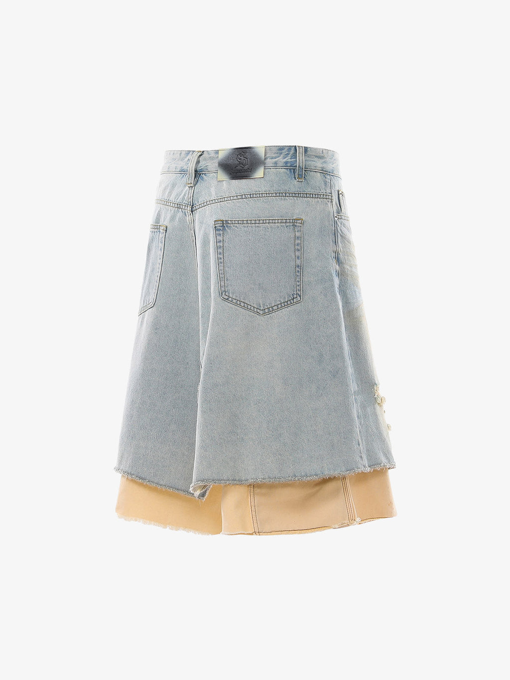 Faux Two-Piece Ripped Denim Shorts