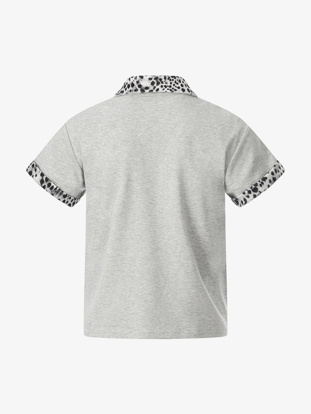 Leopard Trim Half Zip Polo T-Shirt