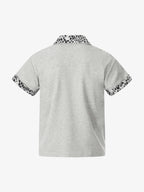 Leopard Trim Half Zip Polo T-Shirt