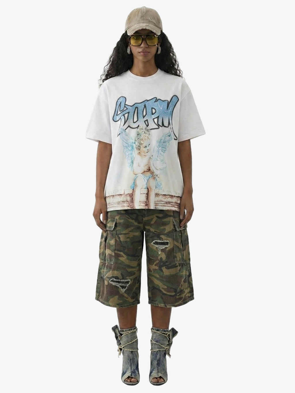 Retro Ripped Camouflage Cropped Shorts- 2387