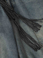 Braided Drawstring Waist Patchwork Cargo Jeans