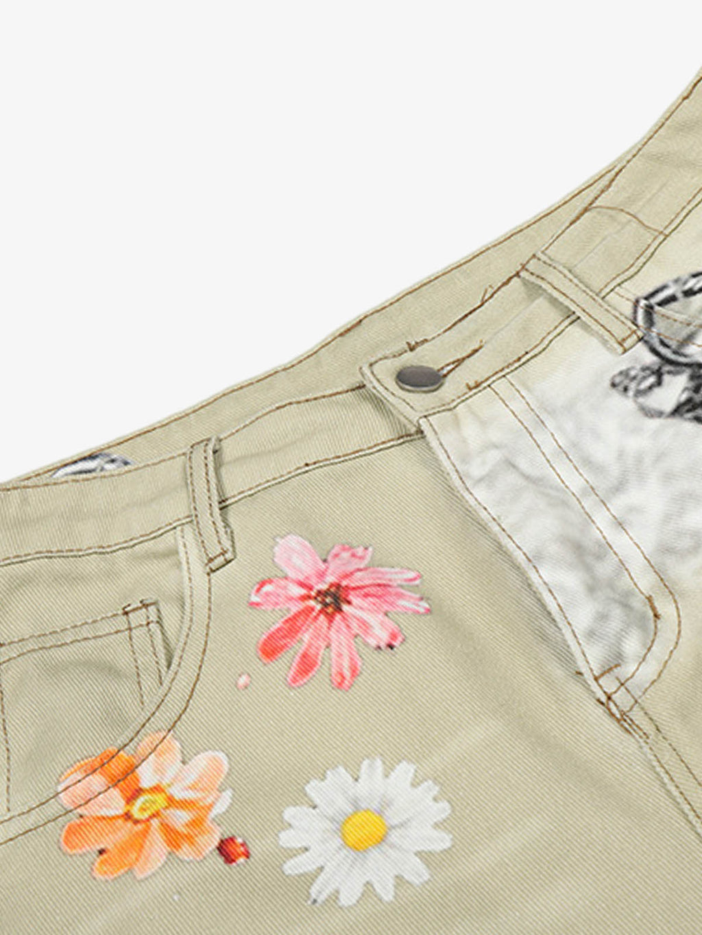Flower Patch Distressed Denim Shorts