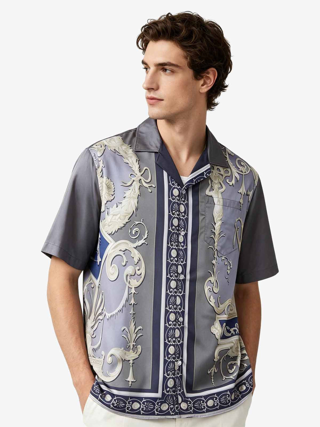 Baroque Sea Satin Camp Collar Boxy Shirt