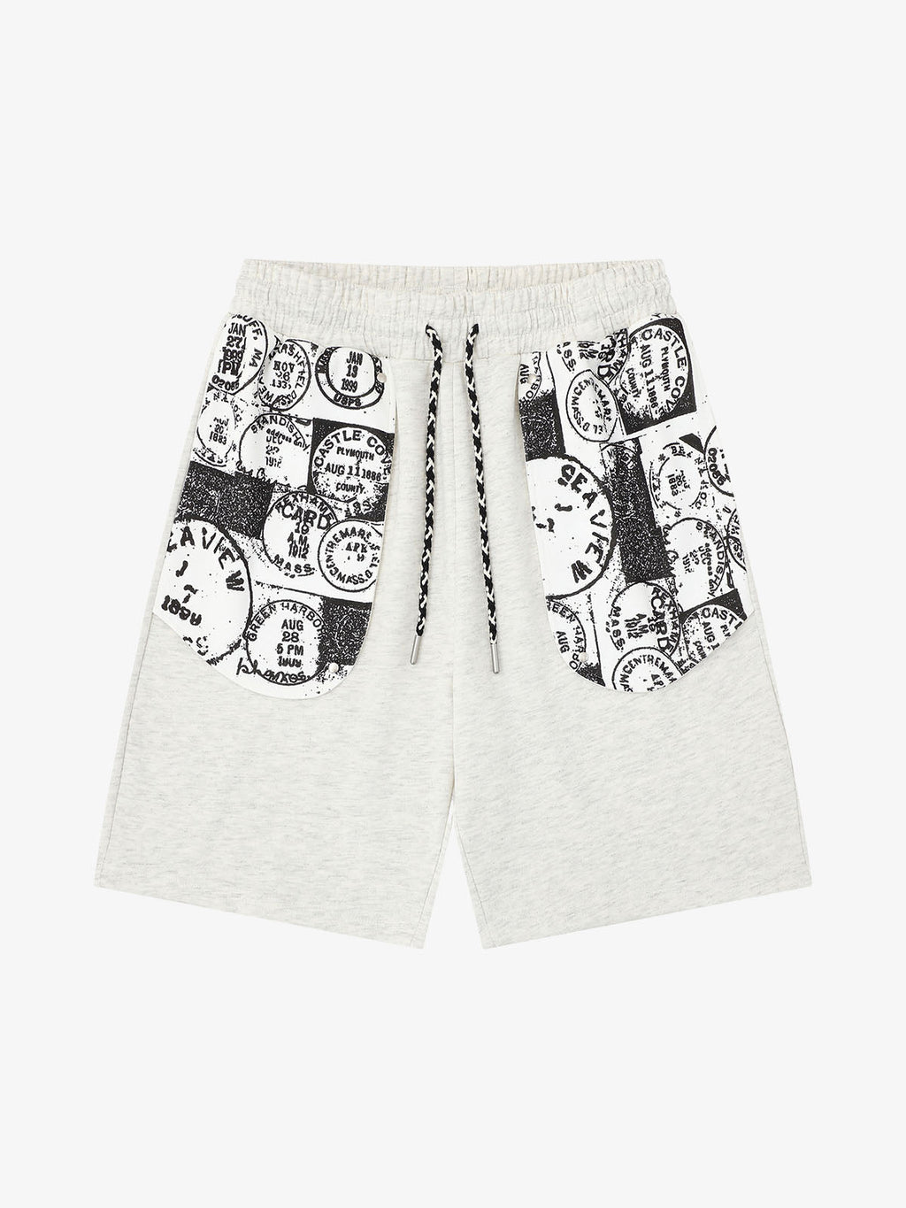 Stamp Print Patch Pocket Knit Shorts