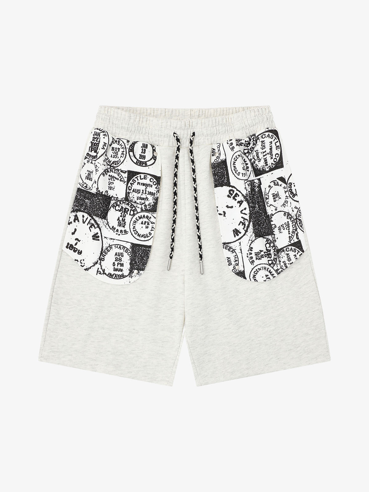 Stamp Print Patch Pocket Knit Shorts