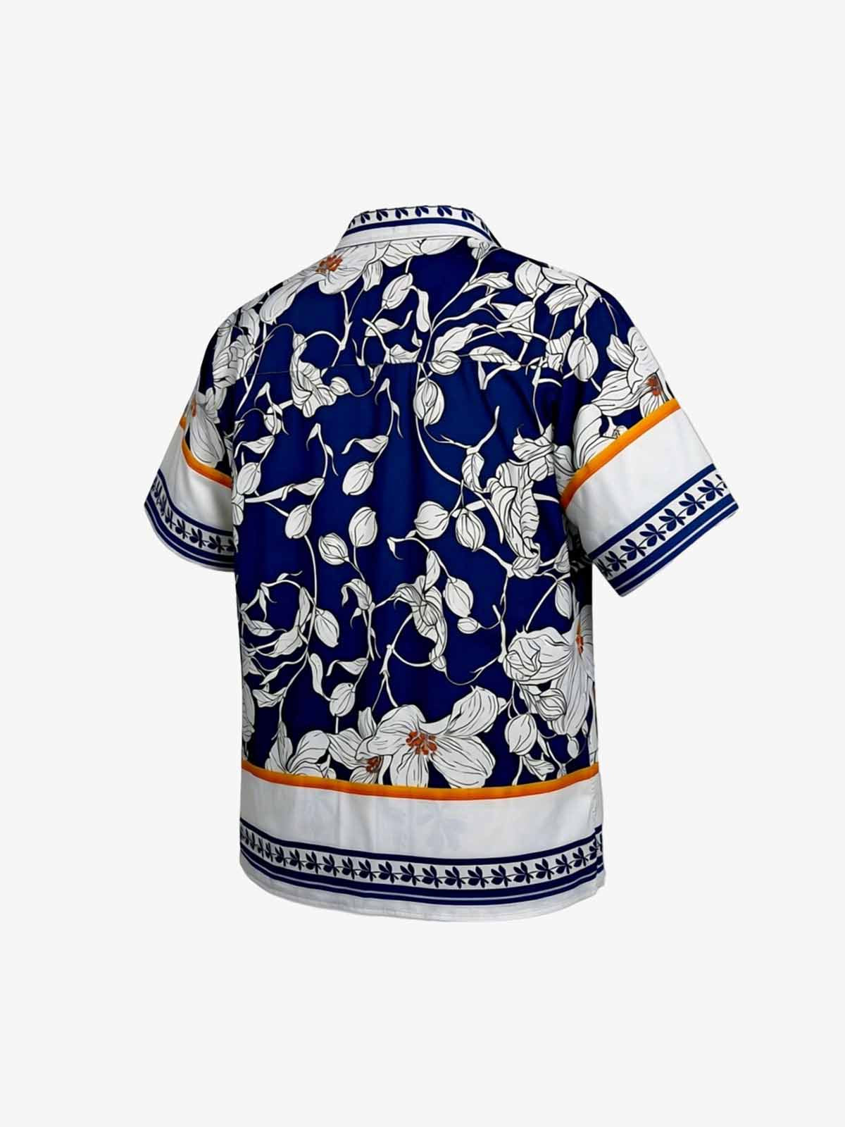 Porcelain Pattern Camp Collar Boxy Shirt