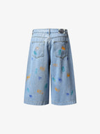 Paint Splatter Denim Wide-Leg Shorts