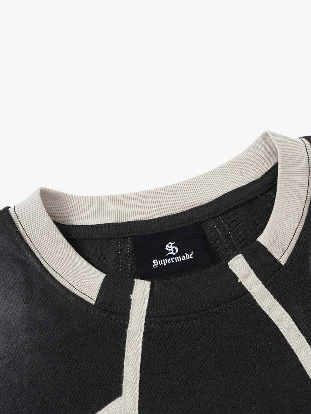 Black Raglan Sleeve T-Shirt with Herringbone Tape Detail